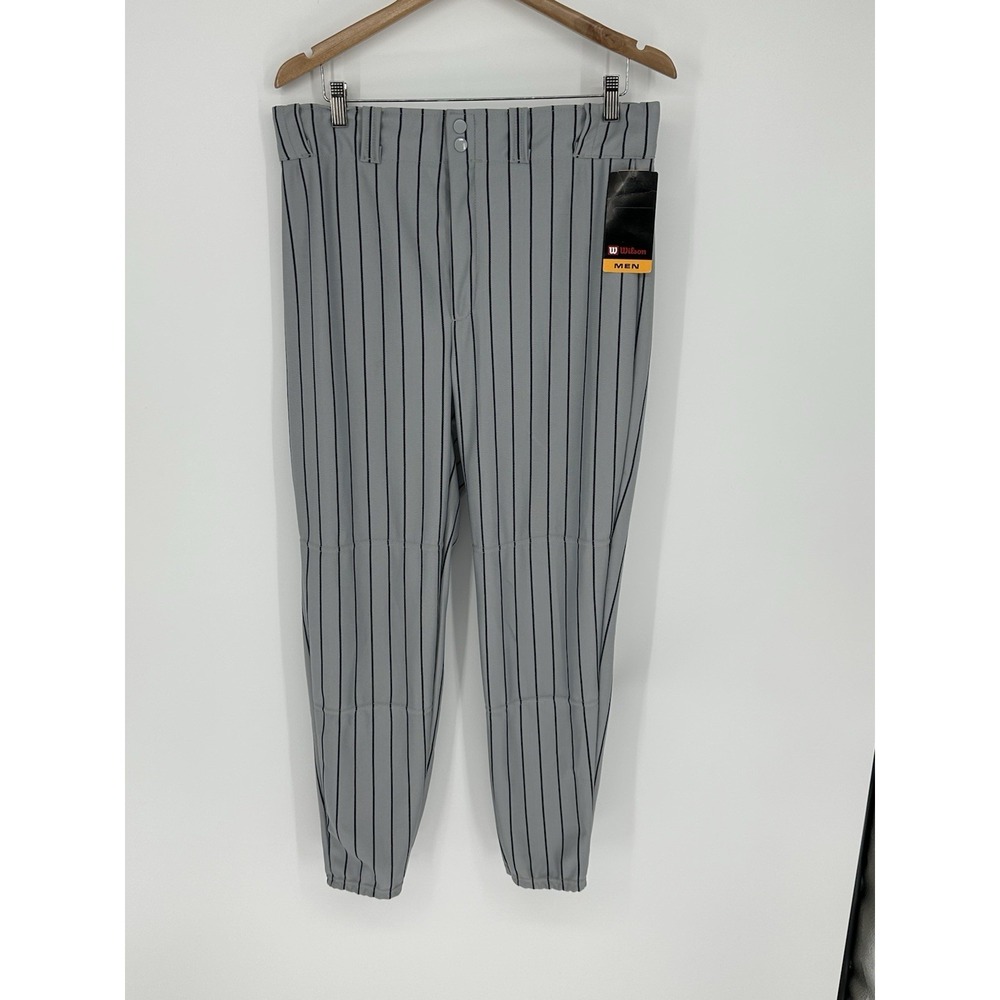 NEW!! Wilson Mens Sz L Baseball Pants Gray Black Pinstripe Elastic Ankle W6